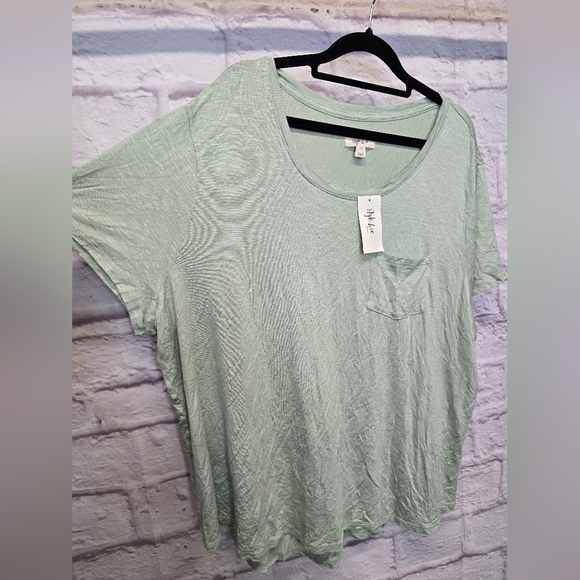 NWT Style & Co Women Draped One-Pocket T-Shirt Green Size 3X - Picture 4 of 4